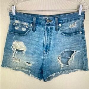 Distressed Denim Athletic Shorts